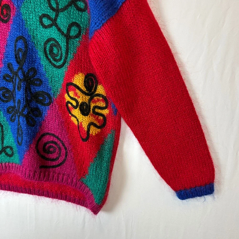 The Limited 80s Geometric Diamond Knit V-Neck Sweater‎ Red Vintage Size P S